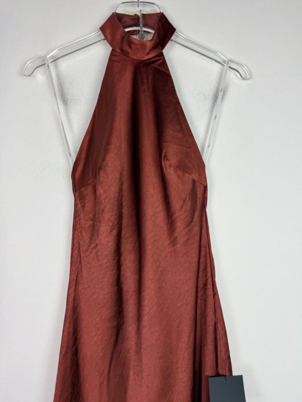 NWT Lulus Love in Your Life Rust Brown Satin Halter Maxi Dress Size XS NEW - Picture 3 of 14